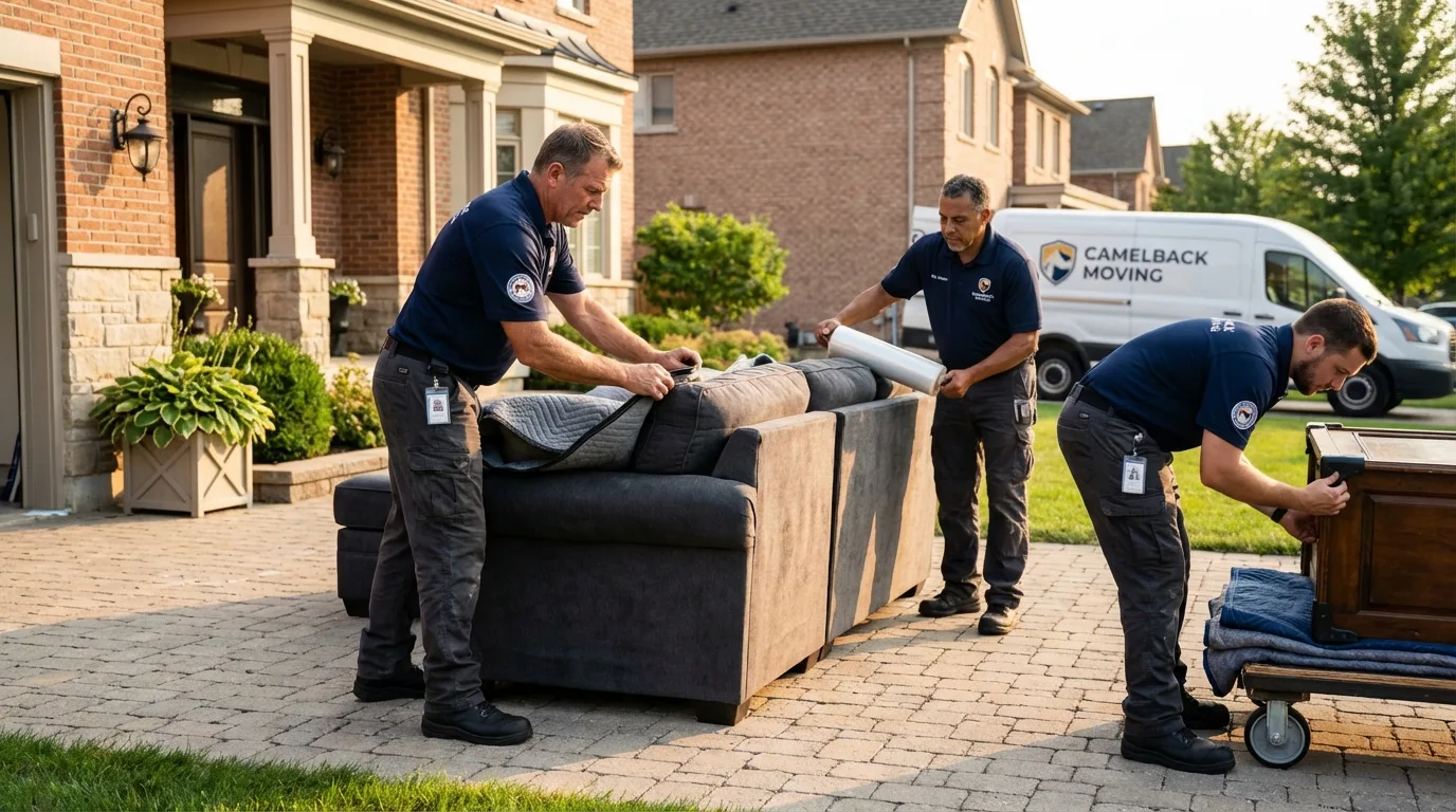 Large estate moving crew wrapping furniture in Novato, CA